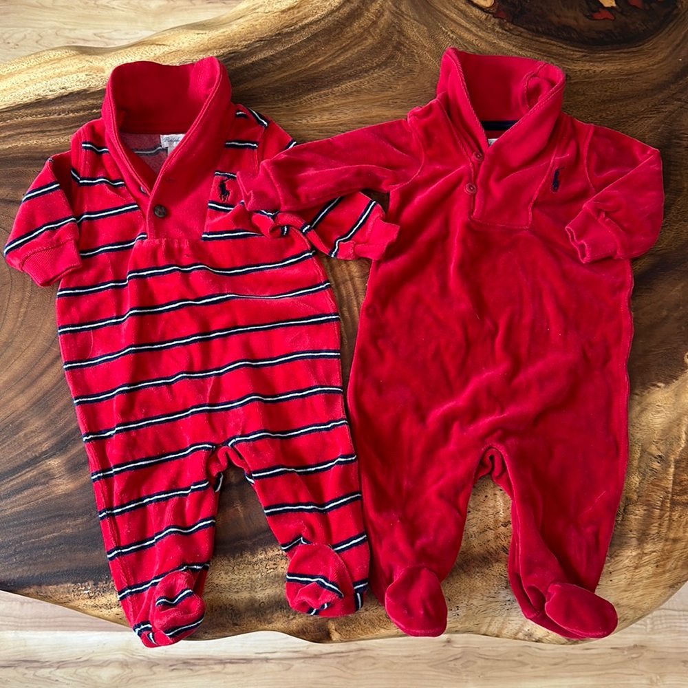 Ralph Lauren Velvet Footed Onesies